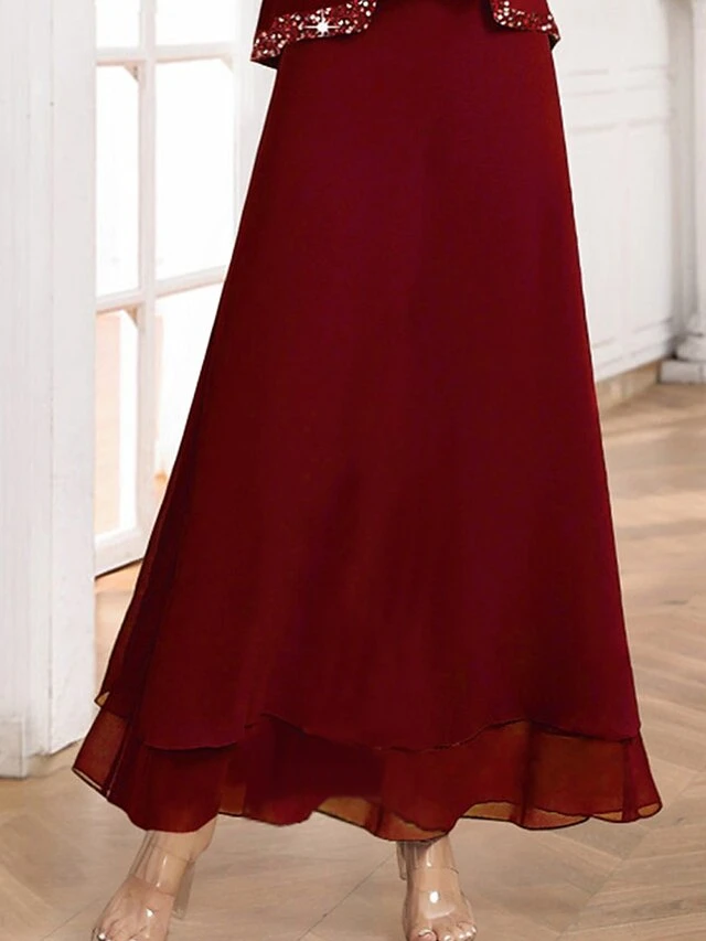 Women's Two Piece Dress Set Velvet Dress Party Dress Party Wedding Guest Elegant Modern Patchwork Long Dress Maxi Dress Crew Neck Long Sleeve Plain Regular Fit Wine Fall Winter S M L XL XXL 3 Women's Two Piece Dress Set Velvet Dress Party Dress Party Wedding Guest Elegant Modern Patchwork Long Dress Maxi Dress Crew Neck Long Sleeve Plain Regular Fit Wine Fall Winter S M L XL XXL - Image 3