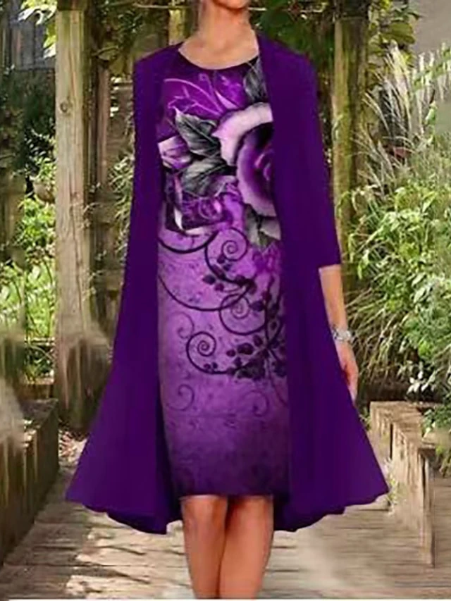 Women‘s Plus Size Curve Two Piece Dress Graphic Crew Neck Print Long Sleeve Winter Fall Elegant Casual Knee Length Dress Daily Holiday Dress 5 Women‘s Plus Size Curve Two Piece Dress Graphic Crew Neck Print Long Sleeve Winter Fall Elegant Casual Knee Length Dress Daily Holiday Dress - Image 5