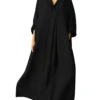 Women's Cotton Linen Dress Swing Dress Black Dress Maxi Long Dress Cotton Blend Casual Comfort Home Daily Vacation Shirt Collar Pocket Long Sleeve Summer Spring Fall Loose Fit Black Pink Green Pure
