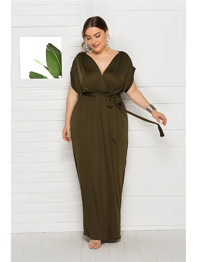Women's Plus Size Party Dress Solid Color V Neck Short Sleeve Summer Spring Elegant Casual Prom Dress Maxi Long Dress Party Daily Dress 3 Women's Plus Size Party Dress Solid Color V Neck Short Sleeve Summer Spring Elegant Casual Prom Dress Maxi Long Dress Party Daily Dress - Image 3