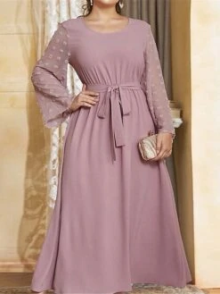Women's Plus Size Work Dress Swing Dress Semi Formal Dress Fashion Long Dress Maxi Dress Lace Up Crew Neck Long Sleeve Plain Regular Fit Purple Fall Winter L XL XXL 3XL 4XL -HAYz Clothing Shop qqjitf1693300528403