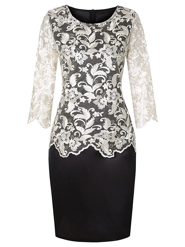 Women‘s Plus Size Curve Party Dress Floral Crew Neck Lace Long Sleeve Spring Fall Elegant Prom Dress Knee Length Dress Formal Party Dress 5 Women‘s Plus Size Curve Party Dress Floral Crew Neck Lace Long Sleeve Spring Fall Elegant Prom Dress Knee Length Dress Formal Party Dress - Image 5