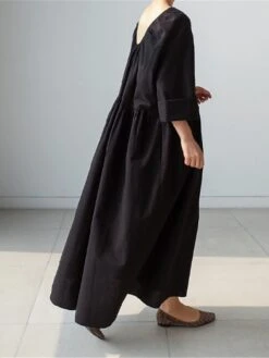 Women's Casual Dress Cotton Linen Dress Swing Dress Maxi Long Dress Cotton Blend Basic Classic Outdoor Daily Crew Neck Pocket Long Sleeve Summer Spring Fall 2023 Loose Fit Black Apricot Pure Color S -HAYz Clothing Shop qqrjqy1673606400776