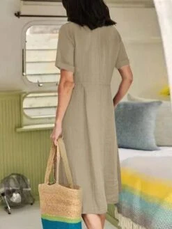 Women's Casual Dress Cotton Linen Dress A Line Dress Maxi Long Dress Cotton Blend Basic Elegant Outdoor Daily Vacation V Neck Button Pocket Short Sleeve Summer Spring Fall 2023 Regular Fit Black -HAYz Clothing Shop qqvosg1661134206696