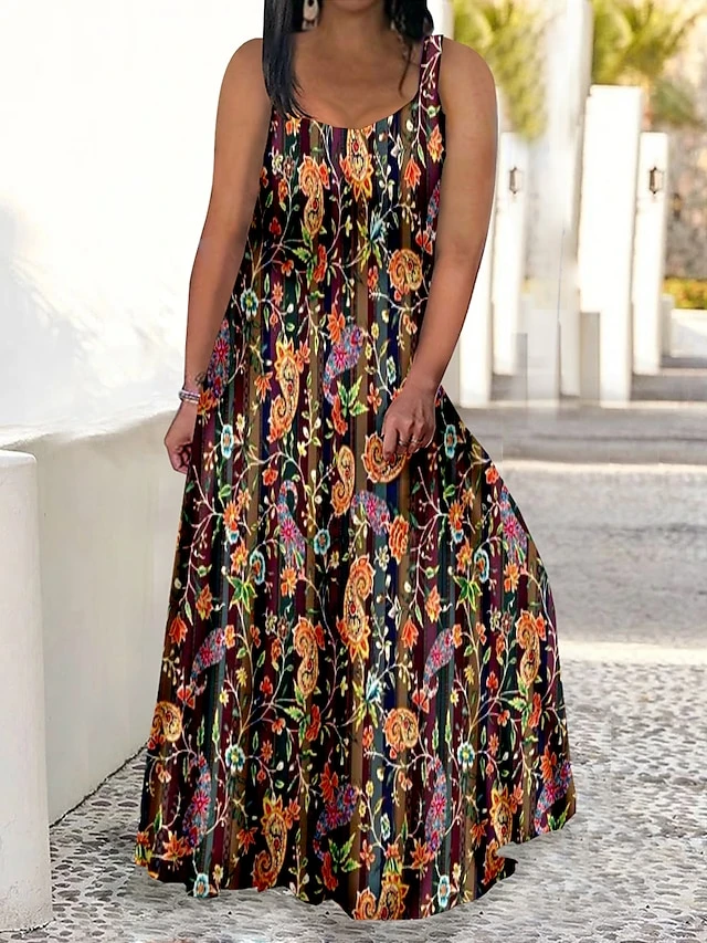Women‘s Plus Size Curve Casual Dress Swing Dress Strap Dress Graphic Floral Long Dress Maxi Dress Sleeveless Print Strap Romantic Daily Yellow Red Summer Spring L XL XXL 3XL 4XL 3 Women‘s Plus Size Curve Casual Dress Swing Dress Strap Dress Graphic Floral Long Dress Maxi Dress Sleeveless Print Strap Romantic Daily Yellow Red Summer Spring L XL XXL 3XL 4XL - Image 3