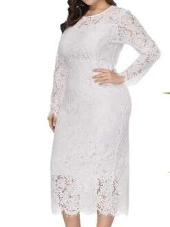 Women‘s Plus Size Curve Party Dress Solid Color Crew Neck Lace Long Sleeve Fall Spring Prom Dress Maxi Long Dress Party Vacation Dress Cotton