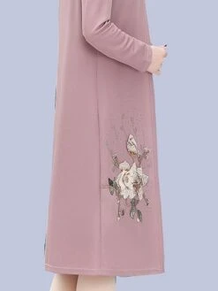 Women's Two Piece Dress Set Print Dress Outdoor Vacation Casual Print Midi Dress Stand Collar Long Sleeve Floral Loose Fit Pink Wine Blue Fall Winter XL XXL XXXL 4XL 5XL -HAYz Clothing Shop qrthoh1675853181611