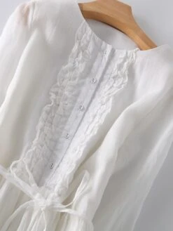 Women's Casual Dress Cotton Linen Dress A Line Dress Midi Dress Linen / Cotton Blend Basic Classic Outdoor Daily Vacation Crew Neck Lace Up Button 3/4 Length Sleeve Spring Fall Autumn 2023 Loose Fit -HAYz Clothing Shop qsfenk1694418855583