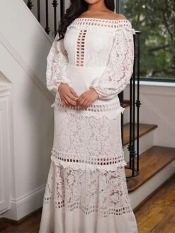 Women‘s Plus Size Curve Flattering Dresses Elegant Apple Shaped Dress Wedding Guest Party Dress Print Off Shoulder Ruffle Long Sleeve Spring Fall Prom Dress Maxi Long Dress Party Going Out Dress Lace -HAYz Clothing Shop qtftoq1659508710685