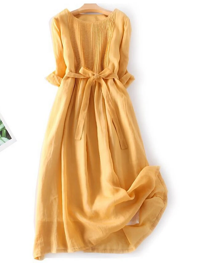 Women's Casual Dress A Line Dress Midi Dress Polyester Fashion Daily Outdoor Daily Vacation Crew Neck Ruched Tie Belt Long Sleeve Fall Winter Autumn 2023 Loose Fit Yellow Pink Purple Plain M L XL 2XL 1 Women's Casual Dress A Line Dress Midi Dress Polyester Fashion Daily Outdoor Daily Vacation Crew Neck Ruched Tie Belt Long Sleeve Fall Winter Autumn 2023 Loose Fit Yellow Pink Purple Plain M L XL 2XL