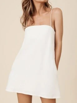 Women's Casual Dress Cotton Linen Dress Shift Dress Mini Dress Cotton Blend Fashion Modern Outdoor Daily Vacation Spaghetti Strap Backless Pocket Sleeveless Summer Spring 2023 Regular Fit Black White -HAYz Clothing Shop qvmxrj1681213057001