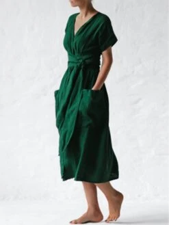 Women's Casual Dress Cotton Linen Dress A Line Dress Midi Dress Polyester Fashion Street Style Outdoor Daily Date V Neck Pocket Strappy Short Sleeve Summer Spring 2023 Regular Fit Pink Wine Brown 11 Women's Casual Dress Cotton Linen Dress A Line Dress Midi Dress Polyester Fashion Street Style Outdoor Daily Date V Neck Pocket Strappy Short Sleeve Summer Spring 2023 Regular Fit Pink Wine Brown -HAYz Clothing Shop qvviht1687680022990