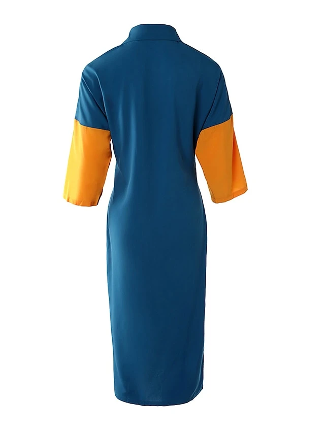 Women's Shirt Dress Casual Dress Midi Dress Outdoor Daily Vacation Polyester Fashion Modern Shirt Collar Button Pocket Long Sleeve Fall Winter 2023 Loose Fit Blue Color Block S M L XL 5 Women's Shirt Dress Casual Dress Midi Dress Outdoor Daily Vacation Polyester Fashion Modern Shirt Collar Button Pocket Long Sleeve Fall Winter 2023 Loose Fit Blue Color Block S M L XL - Image 5