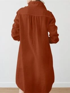 Women's Plus Size Curve Shirt Dress Casual Dress Solid Color Midi Dress Long Sleeve Ruched Shirt Collar Fashion Outdoor White Brown Fall Winter L XL XXL 3XL 4XL -HAYz Clothing Shop qwismk1693970746116