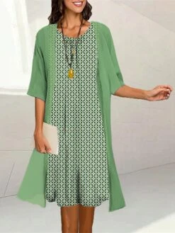 Women's Two Piece Dress Set Casual Dress Print Dress Outdoor Daily Fashion Elegant Print Midi Dress Crew Neck 3/4 Length Sleeve Geometric Loose Fit Yellow Pink Blue Summer Spring S M L XL XXL -HAYz Clothing Shop qwslpv1689736240652