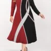 Women's Plus Size Curve Casual Dress Skater Dress A Line Dress Geometric Color Block Midi Dress Long Sleeve Print Crew Neck Fashion Outdoor Red Blue Fall Winter L XL XXL 3XL 4XL