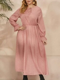 Women's Plus Size Party Dress Wedding Guest Dress Black Dress Long Dress Maxi Dress Black Pink Red Long Sleeve Polka Dot Lace Up Spring Fall Winter Crew Neck Fashion Winter Dress Evening Party -HAYz Clothing Shop qyawpk1693535282415