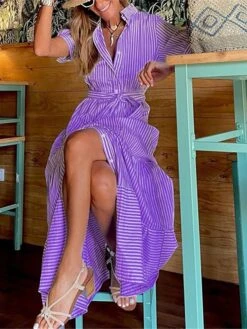 Women's Shirt Dress Casual Dress Swing Dress Maxi Long Dress Outdoor Daily Vacation Polyester Fashion Modern Shirt Collar Ruffle Button Short Sleeve Summer Spring 2023 Regular Fit Blue Purple Green 14 Women's Shirt Dress Casual Dress Swing Dress Maxi Long Dress Outdoor Daily Vacation Polyester Fashion Modern Shirt Collar Ruffle Button Short Sleeve Summer Spring 2023 Regular Fit Blue Purple Green -HAYz Clothing Shop qytkma1689593656222