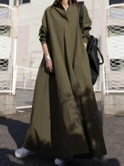 Women's Plus Size Curve Casual Dress Swing Dress Solid Color Long Dress Maxi Dress Long Sleeve Ruched V Neck Fashion Outdoor ArmyGreen Black Fall Winter L XL XXL 3XL 4XL -HAYz Clothing Shop qzahri1693970748099