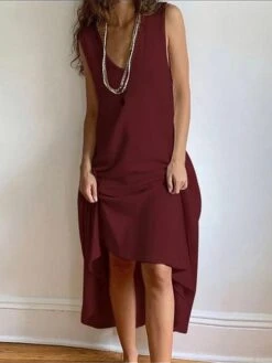 Women's Casual Dress Cotton Linen Dress Swing Dress Maxi Long Dress Cotton Blend Basic Modern Outdoor Daily Vacation V Neck Basic Sleeveless Summer Spring 2023 Regular Fit Black Wine Khaki Plain S M -HAYz Clothing Shop qzfwfg1686030304394