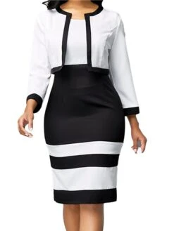 Women's Dress Set Two Piece Dress Sheath Dress Knee Length Dress Black Long Sleeve Striped Print Fall Winter Autumn Crew Neck Stylish Winter Dress Fall Dress 2023 S M L XL XXL 3XL 4XL 5XL
