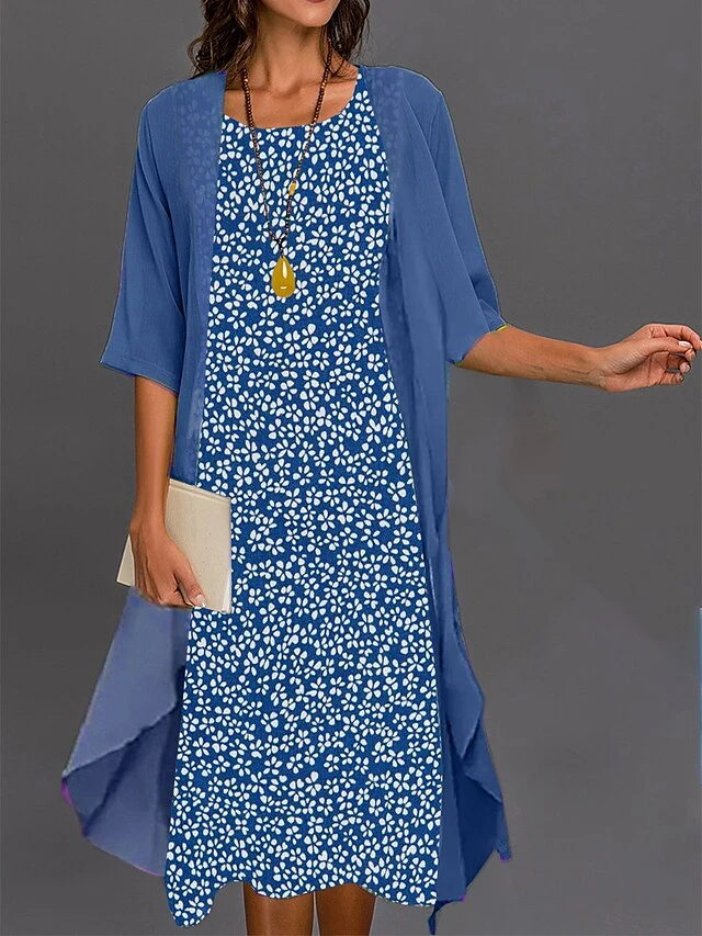 Women's Two Piece Dress Set Casual Dress Floral Dress Outdoor Daily Fashion Elegant Print Midi Dress Crew Neck 3/4 Length Sleeve Floral Regular Fit White Pink Blue Summer Spring S M L XL XXL 4 Women's Two Piece Dress Set Casual Dress Floral Dress Outdoor Daily Fashion Elegant Print Midi Dress Crew Neck 3/4 Length Sleeve Floral Regular Fit White Pink Blue Summer Spring S M L XL XXL - Image 4