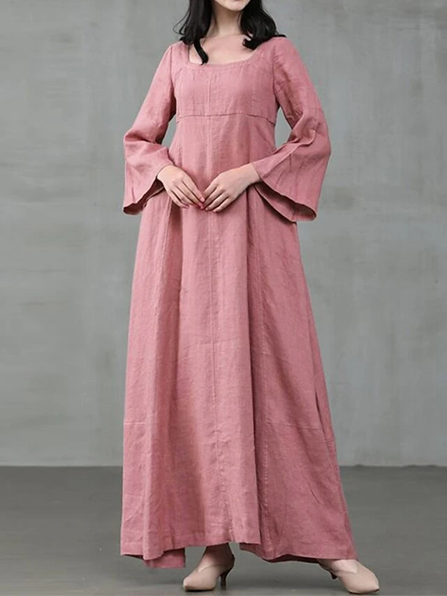 Women's Casual Dress Cotton Linen Dress Cotton Dress Maxi Long Dress Cotton Daily Stylish Outdoor Daily Vacation Square Neck Ruched Long Sleeve Spring Fall Winter 2023 Regular Fit Black Yellow Pink 2 Women's Casual Dress Cotton Linen Dress Cotton Dress Maxi Long Dress Cotton Daily Stylish Outdoor Daily Vacation Square Neck Ruched Long Sleeve Spring Fall Winter 2023 Regular Fit Black Yellow Pink - Image 2