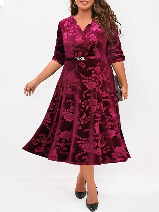 Women's Plus Size Party Dress Velvet Dress Cocktail Dress Midi Dress Wine Blue Purple Long Sleeve Floral Jacquard Spring Fall Winter Split Neck Fashion Winter Dress Wedding Guest Vacation 2023 XL XXL 1 Women's Plus Size Party Dress Velvet Dress Cocktail Dress Midi Dress Wine Blue Purple Long Sleeve Floral Jacquard Spring Fall Winter Split Neck Fashion Winter Dress Wedding Guest Vacation 2023 XL XXL