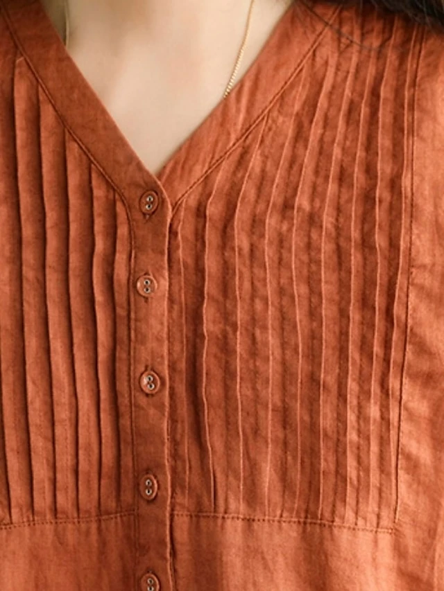 Women's Casual Dress Cotton Linen Dress White Dress Midi Dress Bamboo Fashion Modern Daily Vacation V Neck Ruched Patchwork Half Sleeve Summer Spring Fall 2023 Regular Fit White Blue Orange Plain M L 7 Women's Casual Dress Cotton Linen Dress White Dress Midi Dress Bamboo Fashion Modern Daily Vacation V Neck Ruched Patchwork Half Sleeve Summer Spring Fall 2023 Regular Fit White Blue Orange Plain M L - Image 7