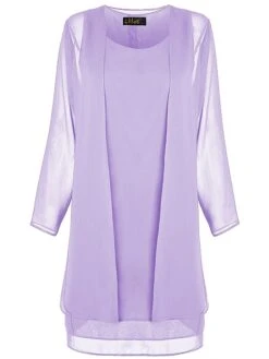 Women's Dress Set Two Piece Dress Church Dress Midi Dress Light Pink Black Wine Long Sleeve Pure Color Chiffon Summer Spring Crew Neck Stylish Winter Dress Fall Dress 2023 XL XXL 3XL 4XL 5XL -HAYz Clothing Shop rbnlsb1638868487355