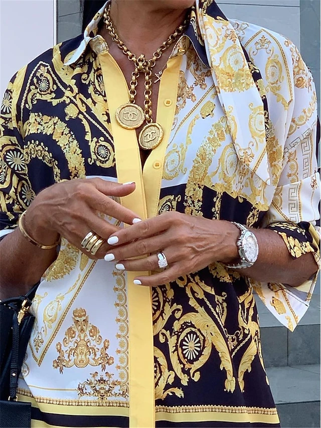 Women's Shirt Dress Casual Dress Maxi Long Dress Outdoor Daily Vacation Polyester Vintage Retro Shirt Collar Button Print Long Sleeve Fall Winter 2023 Loose Fit Yellow Color Block Tribal Ethnic S M L 2 Women's Shirt Dress Casual Dress Maxi Long Dress Outdoor Daily Vacation Polyester Vintage Retro Shirt Collar Button Print Long Sleeve Fall Winter 2023 Loose Fit Yellow Color Block Tribal Ethnic S M L - Image 2