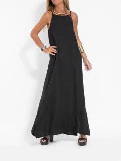 Women's Casual Dress Cotton Linen Dress Strap Dress Maxi Long Dress Polyester Casual Boho / Bohemian Vacation Beach Square Neck Split Sleeveless Summer Spring 2023 Slim ArmyGreen Black White Plain S -HAYz Clothing Shop rcilzk1687930426213