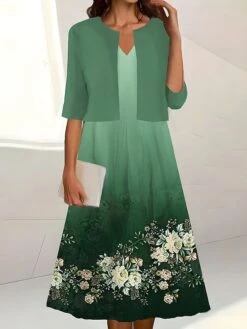 Women's Two Piece Dress Set Casual Dress Print Dress Outdoor Daily Fashion Elegant Print Midi Dress V Neck Half Sleeve Floral Stripe Regular Fit White Pink Blue Summer Spring S M L XL XXL -HAYz Clothing Shop rctytb1690542135647