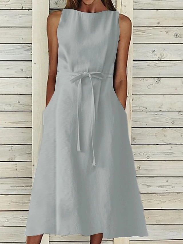 Women's Casual Dress Cotton Linen Dress A Line Dress Midi Dress Cotton And Linen Basic Classic Outdoor Daily Vacation Crew Neck Lace Up Sleeveless Summer Spring 2023 Regular Fit Navy Blue Orange 1 Women's Casual Dress Cotton Linen Dress A Line Dress Midi Dress Cotton And Linen Basic Classic Outdoor Daily Vacation Crew Neck Lace Up Sleeveless Summer Spring 2023 Regular Fit Navy Blue Orange