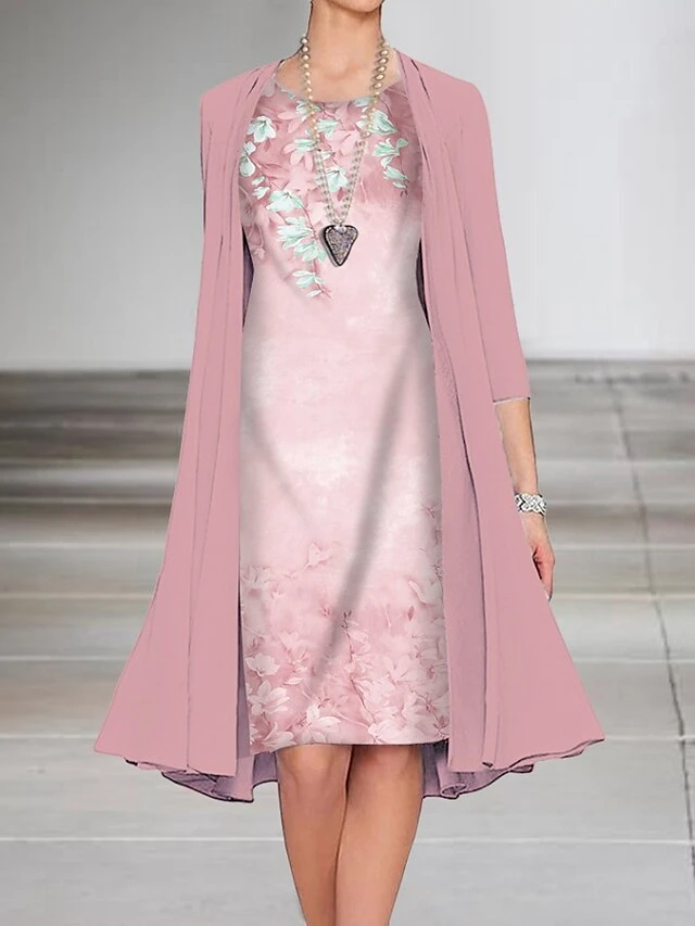 Women's Dress Set Two Piece Dress A Line Dress Midi Dress Pink Blue Green 3/4 Length Sleeve Floral Ruched Fall Winter Autumn Crew Neck Elegant 2023 S M L XL XXL 3XL 2 Women's Dress Set Two Piece Dress A Line Dress Midi Dress Pink Blue Green 3/4 Length Sleeve Floral Ruched Fall Winter Autumn Crew Neck Elegant 2023 S M L XL XXL 3XL - Image 2