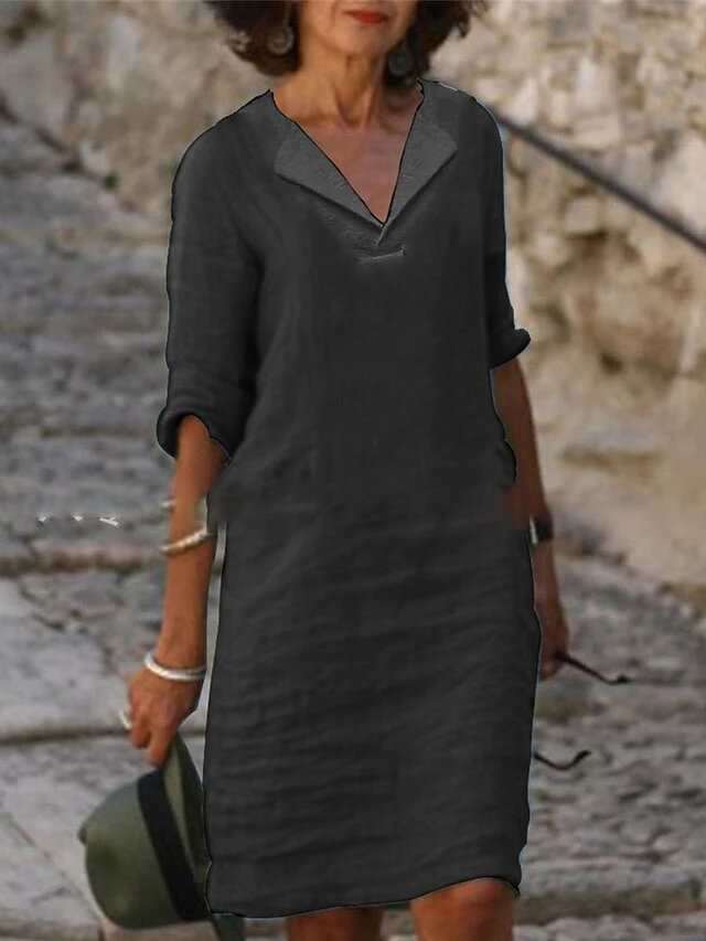 Women's Casual Dress Cotton Dress Shift Dress Midi Dress Cotton Blend Fashion Basic Outdoor Daily Vacation Shirt Collar Ruched Half Sleeve Summer Spring 2023 Loose Fit Black White Pink Pure Color S M 2 Women's Casual Dress Cotton Dress Shift Dress Midi Dress Cotton Blend Fashion Basic Outdoor Daily Vacation Shirt Collar Ruched Half Sleeve Summer Spring 2023 Loose Fit Black White Pink Pure Color S M - Image 2