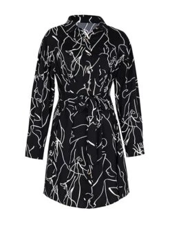 Women's Shirt Dress Casual Dress Mini Dress Outdoor Daily Date Polyester Fashion Modern Shirt Collar Lace Up Button Long Sleeve Fall Winter 2023 Regular Fit Black Geometric S M L XL -HAYz Clothing Shop rfrkwm1695367372630