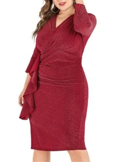 Women‘s Plus Size Curve Work Dress Sheath Dress Semi Formal Dress Fashion Midi Dress Ruffle V Neck Long Sleeve Plain Regular Fit Black Wine Fall Winter XL XXL 3XL 4XL 5XL 13 Women‘s Plus Size Curve Work Dress Sheath Dress Semi Formal Dress Fashion Midi Dress Ruffle V Neck Long Sleeve Plain Regular Fit Black Wine Fall Winter XL XXL 3XL 4XL 5XL -HAYz Clothing Shop rfvnqr1691401477101