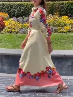Women's Shirt Dress Casual Dress Cotton Linen Dress Maxi Long Dress Polyester Fashion Modern Outdoor Daily Vacation Shirt Collar Lace Up Button Long Sleeve Summer Spring Fall 2023 Loose Fit Red Floral -HAYz Clothing Shop rgldon1690515221591