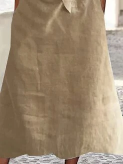 Women's Casual Dress Cotton Linen Dress A Line Dress Midi Dress Cotton Blend Fashion Modern Outdoor Daily Vacation Crew Neck Ruched Pocket Short Sleeve Summer Spring 2023 Regular Fit Khaki Plain S M -HAYz Clothing Shop rgozgd1680602353917