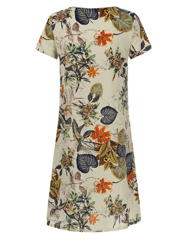Women's Casual Dress Cotton Linen Dress A Line Dress Midi Dress Cotton Blend Basic Classic Outdoor Daily Vacation V Neck Short Sleeve Summer Spring 2023 Loose Fit Apricot Leaf Floral M L XL 2XL 4 Women's Casual Dress Cotton Linen Dress A Line Dress Midi Dress Cotton Blend Basic Classic Outdoor Daily Vacation V Neck Short Sleeve Summer Spring 2023 Loose Fit Apricot Leaf Floral M L XL 2XL - Image 4