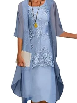Women's Dress Set Lace Dress Midi Dress Light Blue Green Gray Half Sleeve Floral Embroidered Layered Patchwork Summer Spring Fall Crew Neck Elegant Chinoiserie 2023 M L XL XXL XXXL 4XL 5XL -HAYz Clothing Shop rhpzdl1651733209480