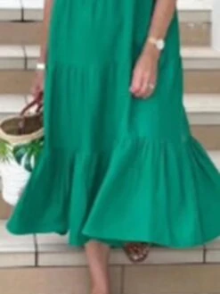 Women's Casual Dress Cotton Linen Dress Swing Dress Midi Dress Cotton Blend Fashion Modern Outdoor Daily Holiday Square Neck Ruffle Sleeveless Summer Spring 2023 Loose Fit White Green Plain S M L XL -HAYz Clothing Shop rhrssm1686303998468