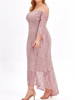 Women's Plus Size Prom Dress Party Dress Lace Dress Long Dress Maxi Dress Black Pink Wine Long Sleeve Pure Color Lace Spring Fall Winter Cold Shoulder Fashion Wedding Guest Birthday Evening Party 2023 -HAYz Clothing Shop rhwane1693535475396