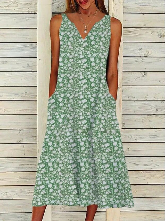 Women's Two Piece Dress Set Casual Dress Dress Set Outdoor Daily Fashion Modern Pocket Print Midi Dress V Neck Half Sleeve Floral Regular Fit Red Blue Green Summer Spring S M L XL XXL 2 Women's Two Piece Dress Set Casual Dress Dress Set Outdoor Daily Fashion Modern Pocket Print Midi Dress V Neck Half Sleeve Floral Regular Fit Red Blue Green Summer Spring S M L XL XXL - Image 2