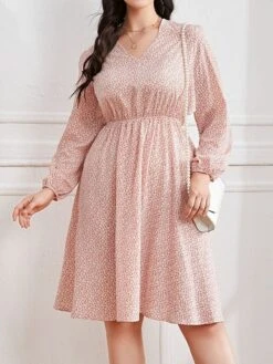 Women's Plus Size Curve Casual Dress Chiffon Dress A Line Dress Floral Midi Dress Long Sleeve Print V Neck Fashion Daily Pink Fall Winter L XL XXL 3XL 4XL -HAYz Clothing Shop rjminx1694151476647