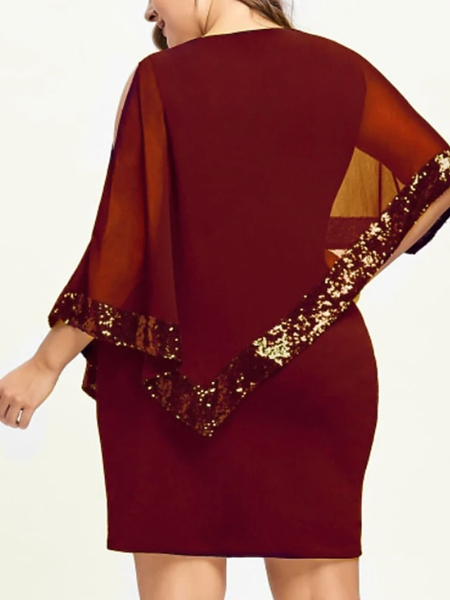 Women‘s Plus Size Curve Sequin Dress Work Dress Sheath Dress Solid Color Mini Dress Long Sleeve Crew Neck Fashion Evening Party Black Yellow Summer Spring L XL XXL 3XL 4XL 7 Women‘s Plus Size Curve Sequin Dress Work Dress Sheath Dress Solid Color Mini Dress Long Sleeve Crew Neck Fashion Evening Party Black Yellow Summer Spring L XL XXL 3XL 4XL - Image 7