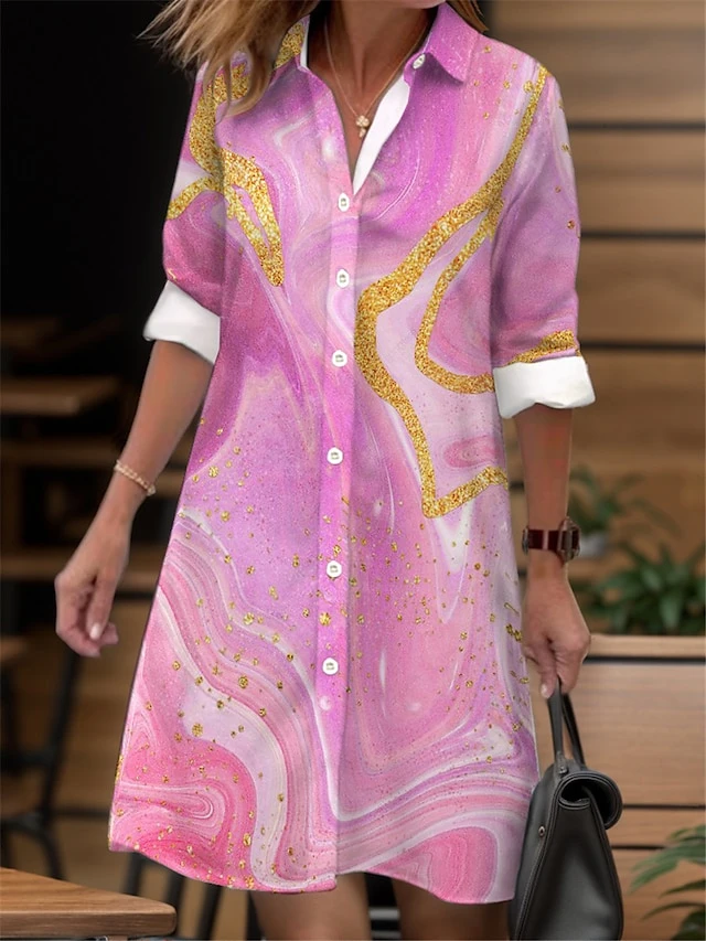 Women's Shirt Dress Casual Dress Midi Dress Outdoor Daily Date Polyester Fashion Modern Shirt Collar Button Pocket Long Sleeve Fall Winter 2023 Loose Fit Pink Purple Striped Ombre S M L XL 2XL 3 Women's Shirt Dress Casual Dress Midi Dress Outdoor Daily Date Polyester Fashion Modern Shirt Collar Button Pocket Long Sleeve Fall Winter 2023 Loose Fit Pink Purple Striped Ombre S M L XL 2XL - Image 3