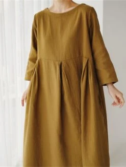 Women's Casual Dress Cotton Linen Dress Swing Dress Maxi Long Dress Linen / Cotton Blend Casual Daily Casual Outdoor Daily Vacation Crew Neck Pocket Long Sleeve Summer Spring Fall 2023 Loose Fit -HAYz Clothing Shop rlagfl1689933264863