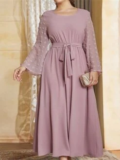 Women's Plus Size Work Dress Swing Dress Semi Formal Dress Fashion Long Dress Maxi Dress Lace Up Crew Neck Long Sleeve Plain Regular Fit Purple Fall Winter L XL XXL 3XL 4XL -HAYz Clothing Shop rlqsuq1693300526778